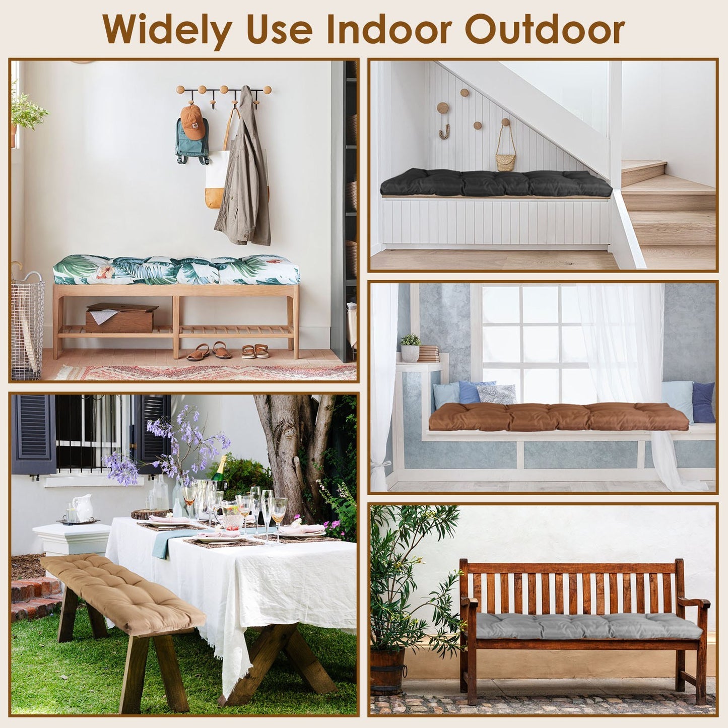 “1Pc Bench Seat Cushion, Indoor/Outdoor, Water-Resistant Options, 8cm/10cm, 51x20in”