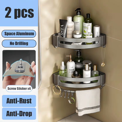 Bathroom Shelf Makeup Storage Organizer Aluminum Alloy Shampoo Rack Shower Shelf Bathroom Accessories No Drill Wall Shelf
