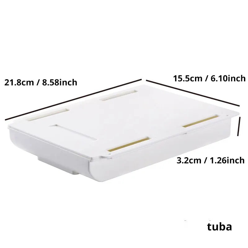 1Pc White Selfadhesive Storage Drawer Box Makeup Pencil Tray Desk Hidden under Desk Stand Self-Adhesive Under-Drawer Storage Box
