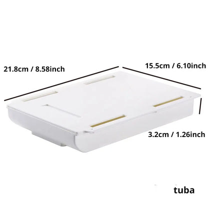 1Pc White Selfadhesive Storage Drawer Box Makeup Pencil Tray Desk Hidden under Desk Stand Self-Adhesive Under-Drawer Storage Box