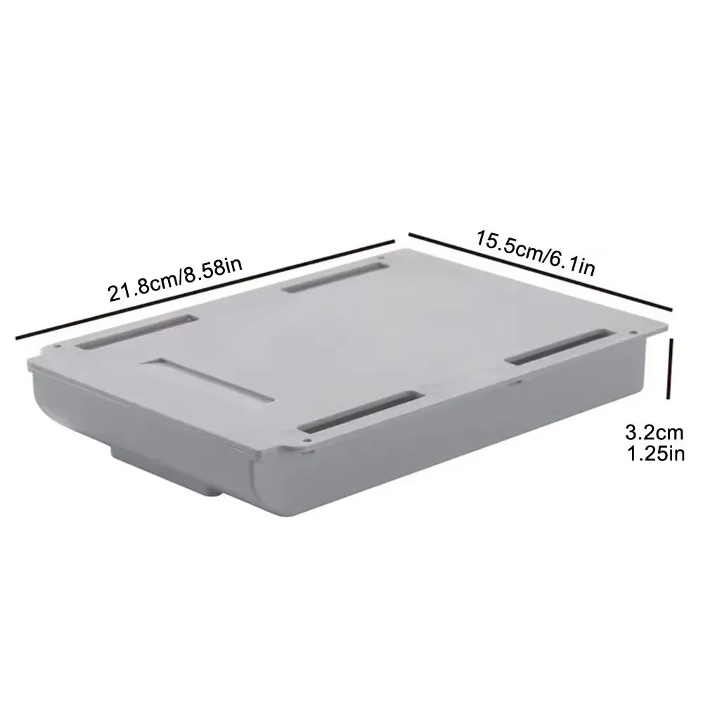 1Pc White Selfadhesive Storage Drawer Box Makeup Pencil Tray Desk Hidden under Desk Stand Self-Adhesive Under-Drawer Storage Box