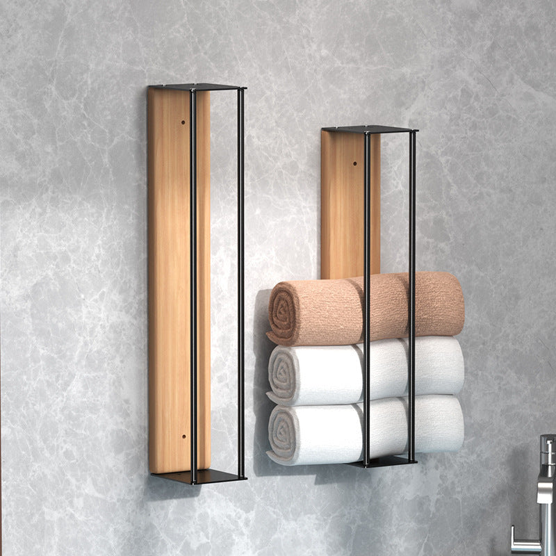 Wooden Wall-mounted Metal Shower Bathroom Towel Rack