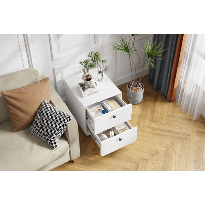 “Modern Steel Nightstand with 2 Drawers, Bedside Storage Cabinet with Circular Handle”