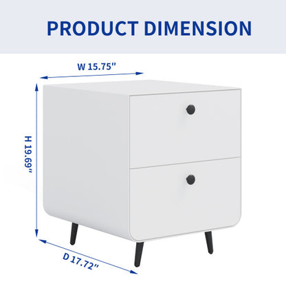 “Modern Steel Nightstand with 2 Drawers, Bedside Storage Cabinet with Circular Handle”
