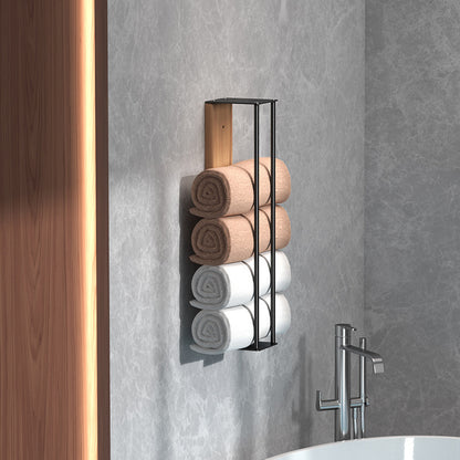 Wooden Wall-mounted Metal Shower Bathroom Towel Rack
