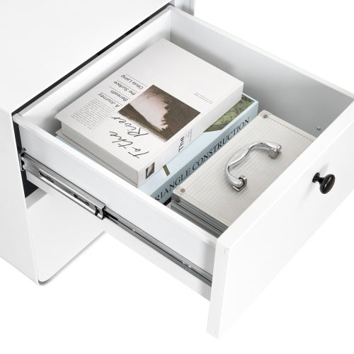 “Modern Steel Nightstand with 2 Drawers, Bedside Storage Cabinet with Circular Handle”