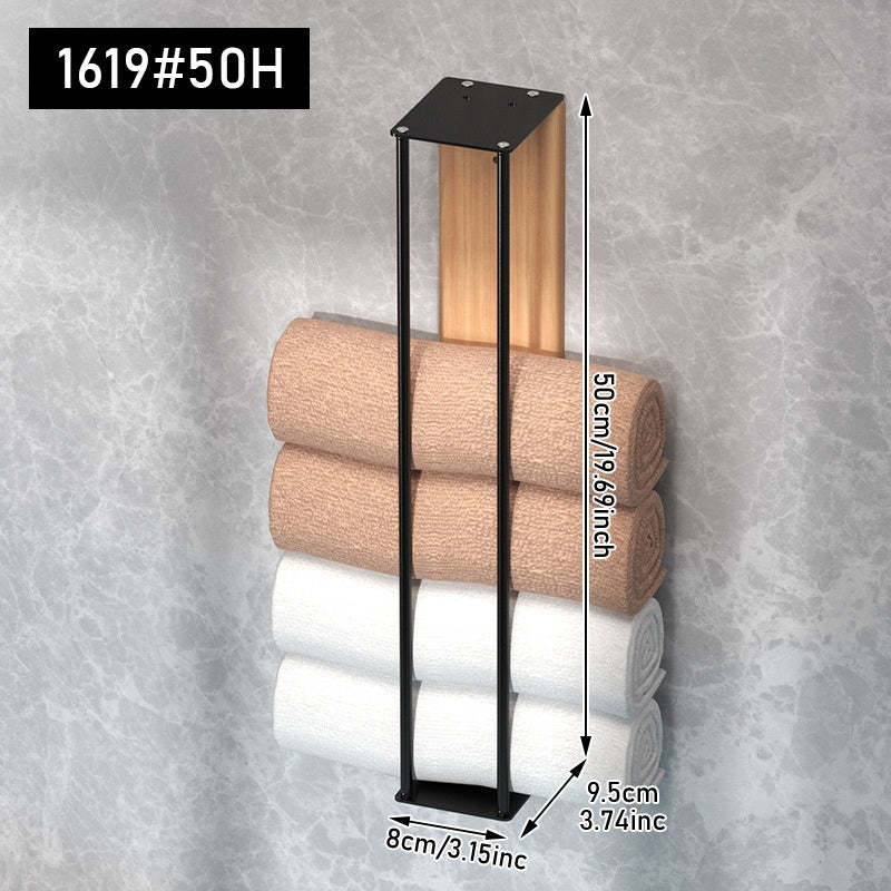 Wooden Wall-mounted Metal Shower Bathroom Towel Rack